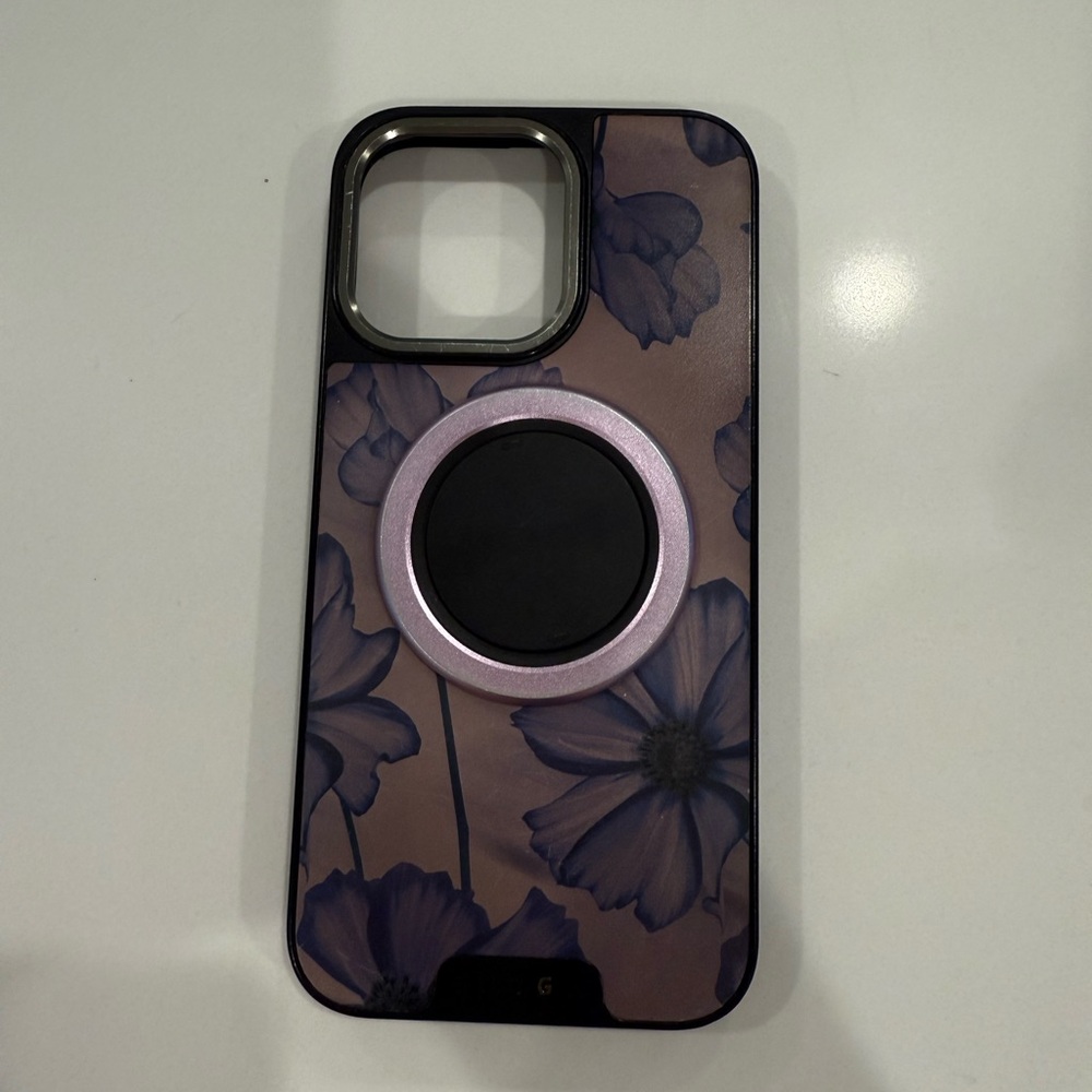 BURGA Purple and Black Floral iPhone 15 Promax Case with MagSafe Compatibility